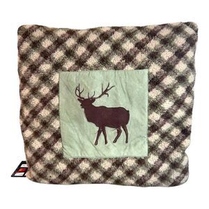 Vintage Woolrich Home Plaid Pillow Deer Elk Buck Cabin Mountain Home 15" Sherpa